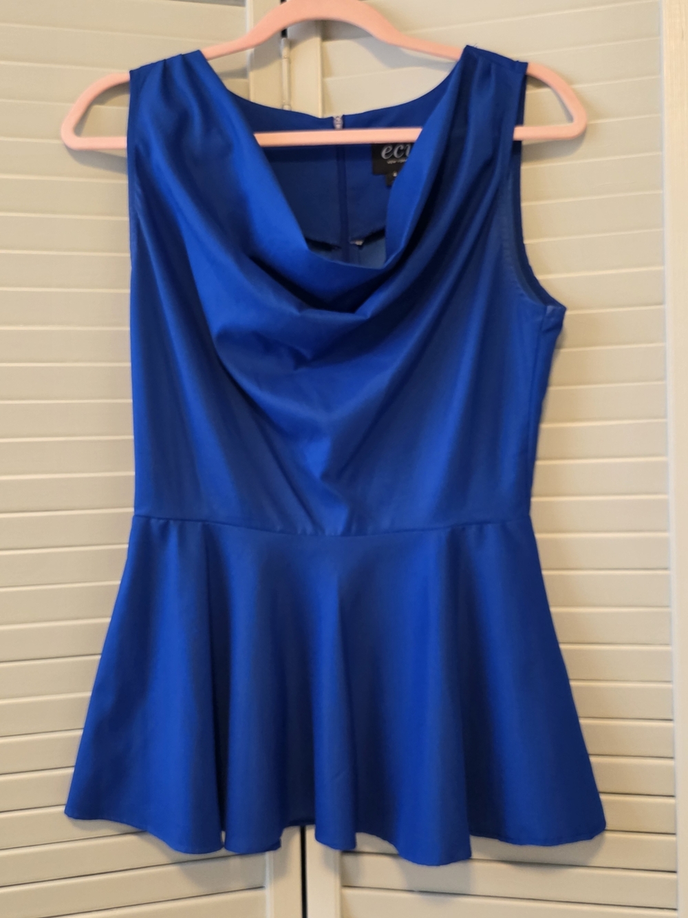 ECI Cobalt Blue Sleeveless Cowl-Neck Peplum Top